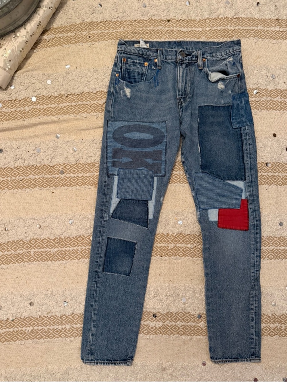 Levi's Jeans patchwork Water-less Multi-Patch Blue Denim sz 30x32